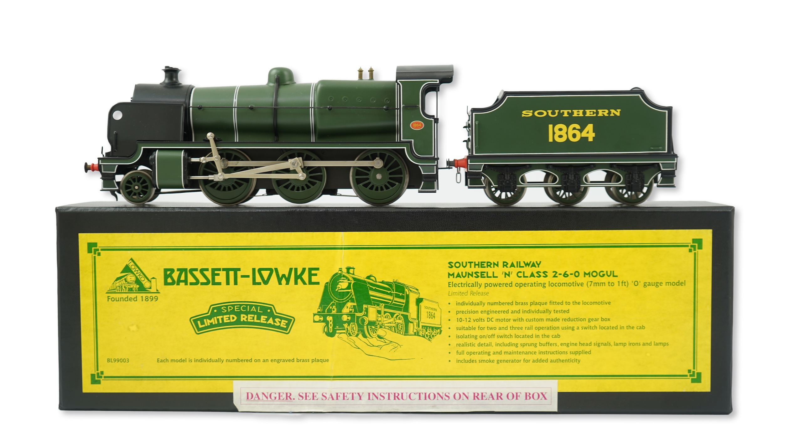 An O Gauge Corgi for Bassett Lowke coarse scale model of Southern Railway N Class, 1864, 2-6-0 locomotive, for three rail operation, with original box.